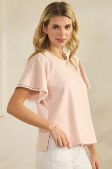 Thin Modal Scuba Scalloped Edge Trim Short Sleeve Top style 3