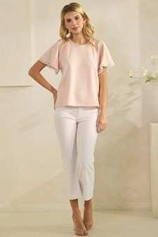 Thin Modal Scuba Scalloped Edge Trim Short Sleeve Top style 5