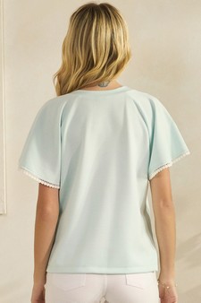 Thin Modal Scuba Scalloped Edge Trim Short Sleeve Top style 2