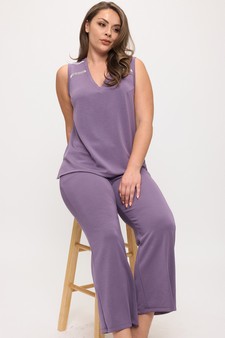 Lightweight Modal Scuba V-Neck Tank & Wide Leg Pant Set style 4
