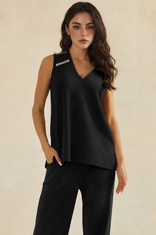 ETA 05/29/26 - Lightweight Modal Scuba V-Neck Tank & Wide Leg Pant Set style 4