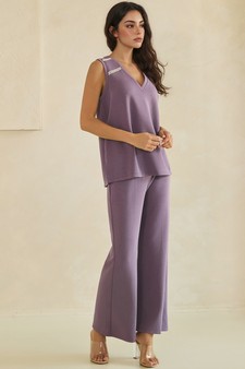 ETA 05/29/26 - Lightweight Modal Scuba V-Neck Tank & Wide Leg Pant Set style 3