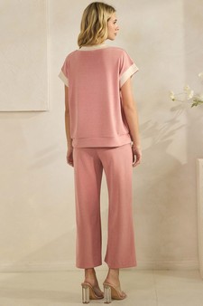 Corduroy Modal Short Sleeve Top and Cropped Pant Set style 2