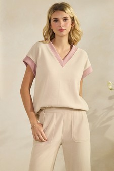 Corduroy Modal Short Sleeve Top and Cropped Pant Set style 4