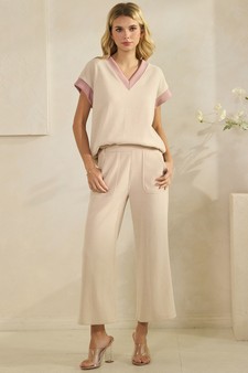 Corduroy Modal Short Sleeve Top and Cropped Pant Set style 5