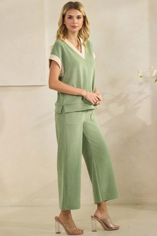 Corduroy Modal Short Sleeve Top and Cropped Pant Set style 3