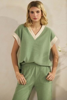 Corduroy Modal Short Sleeve Top and Cropped Pant Set style 4