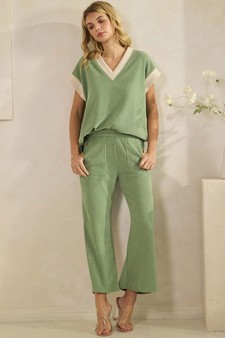 Corduroy Modal Short Sleeve Top and Cropped Pant Set style 5