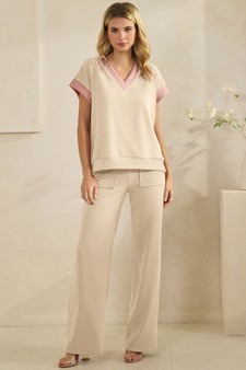 Corduroy Modal Short Sleeve Top and Cropped Pant Set