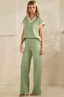 Corduroy Modal Short Sleeve Top and Cropped Pant Set
