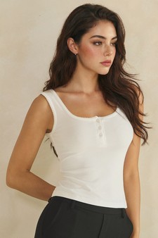 ETA 06/04/26 - Ribbed Scoop Neck Button Front Tank Top