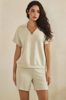 ETA 04/10/26 - Relaxed Thin Modal Scuba Collared Top and Shorts Set style 4