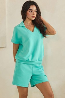 ETA 04/10/26 - Relaxed Thin Modal Scuba Collared Top and Shorts Set style 3