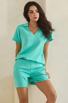 ETA 04/10/26 - Relaxed Thin Modal Scuba Collared Top and Shorts Set