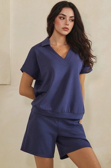 ETA 04/10/26 - Relaxed Thin Modal Scuba Collared Top and Shorts Set style 3