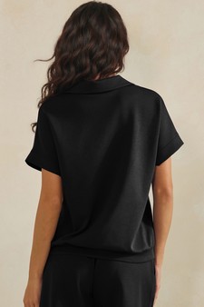 ETA 05/22/26 - Relaxed Collared V-Neck Thin Modal Scuba Short Sleeve Top style 2