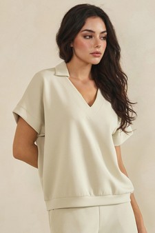 ETA 04/10/26 - Relaxed Collared V-Neck Thin Modal Scuba Short Sleeve Top style 3