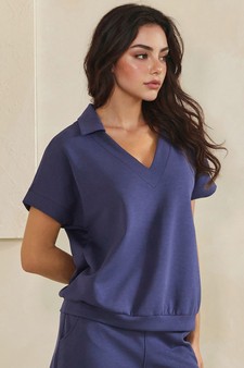 ETA 04/10/26 - Relaxed Collared V-Neck Thin Modal Scuba Short Sleeve Top style 3
