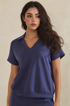 ETA 04/10/26 - Relaxed Collared V-Neck Thin Modal Scuba Short Sleeve Top style 4
