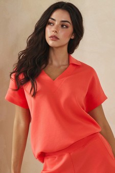 ETA 04/10/26 - Relaxed Collared V-Neck Thin Modal Scuba Short Sleeve Top