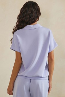 ETA 04/10/26 - Relaxed Collared V-Neck Thin Modal Scuba Short Sleeve Top style 2