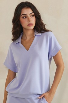 ETA 04/10/26 - Relaxed Collared V-Neck Thin Modal Scuba Short Sleeve Top