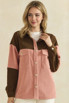 ETA 08/14/26 - Two Tone Colorblock Corduroy Button-Up Shacket style 4