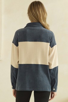 ETA 08/21/26 - Two Tone Colorblock Corduroy Button-Up Shacket style 2