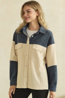 ETA 08/21/26 - Two Tone Colorblock Corduroy Button-Up Shacket style 3