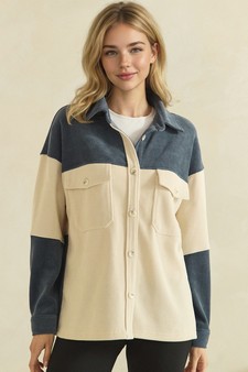ETA 08/21/26 - Two Tone Colorblock Corduroy Button-Up Shacket style 4