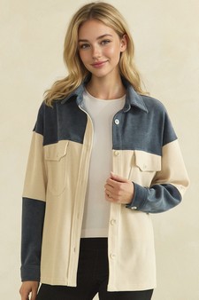 ETA 08/21/26 - Two Tone Colorblock Corduroy Button-Up Shacket