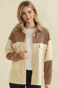 ETA 08/21/26 - Two Tone Colorblock Corduroy Button-Up Shacket