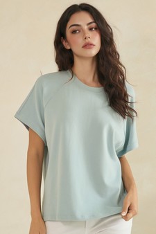 Relaxed Crew Neck Raglan Style Short Sleeve Top