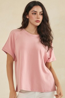 Relaxed Crew Neck Raglan Style Short Sleeve Top