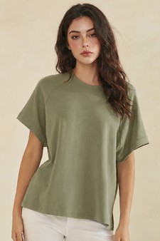 Relaxed Crew Neck Raglan Style Short Sleeve Top