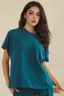 Relaxed Crew Neck Raglan Style Short Sleeve Top
