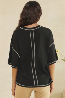 ETA 05/22/26 - Soft Cotton Relaxed V-Neck Top with Contrast Stitching style 2