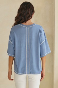 ETA 05/22/26 - Soft Cotton Relaxed V-Neck Top with Contrast Stitching style 2