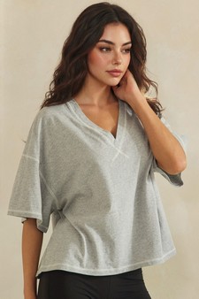 ETA 05/22/26 - Soft Cotton Relaxed V-Neck Top with Contrast Stitching style 3