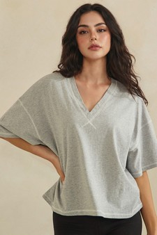 ETA 05/22/26 - Soft Cotton Relaxed V-Neck Top with Contrast Stitching