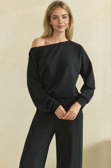 ETA 09/04/26 - Sofie Soft Draped Off The Shoulder Pullover Top and Bottom Set style 4