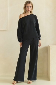 ETA 09/04/26 - Sofie Soft Draped Off The Shoulder Pullover Top and Bottom Set