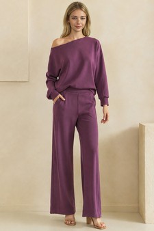 ETA 09/04/26 - Sofie Soft Draped Off The Shoulder Pullover Top and Bottom Set