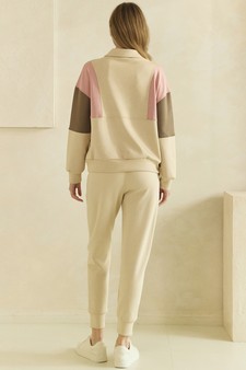 ETA 09/04/26 - UltraComfy Collared V-Neck Colorblock Pullover Top and Bottom Set style 2