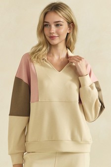 ETA 09/04/26 - UltraComfy Collared V-Neck Colorblock Pullover