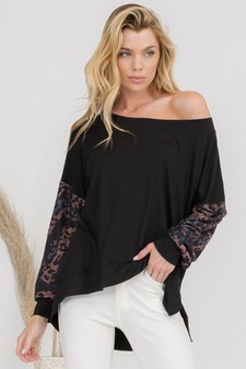 Women’s Love Leopard Off Shoulder Long Sleeve Top