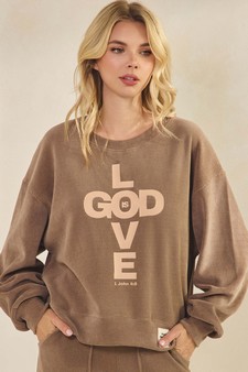 ETA 10/04/25 Women's God Is Love Corduroy Pullover Graphic Sweatshirt (Open Pack) style 4