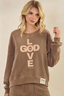 ETA 10/04/25 Women's God Is Love Corduroy Pullover Graphic Sweatshirt (Open Pack)