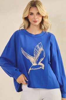 Women's Bird in Flight Graphic Long Sleeve Cotton Top style 4