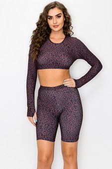 Women’s Purple Diva Leopard Print Biker Shorts Set